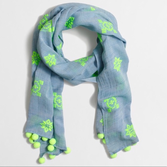 J. Crew Accessories - J.Crew Embroidered Pom Pom Scarf